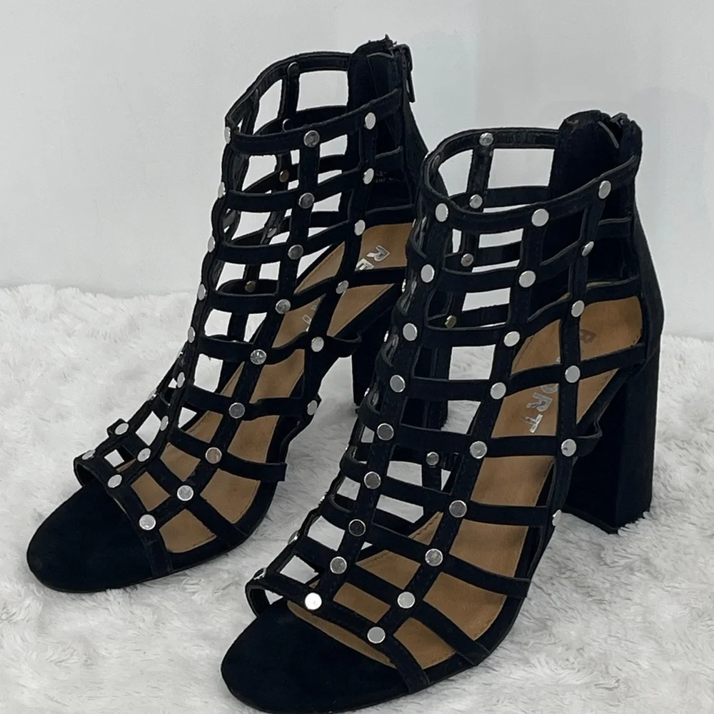 Report Black Caged Heels with Silver Accents WOMENS SIZE 8
